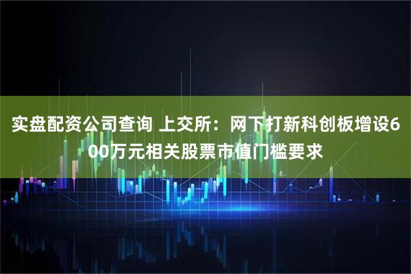 实盘配资公司查询 上交所：网下打新科创板增设600万元相关股票市值门槛要求